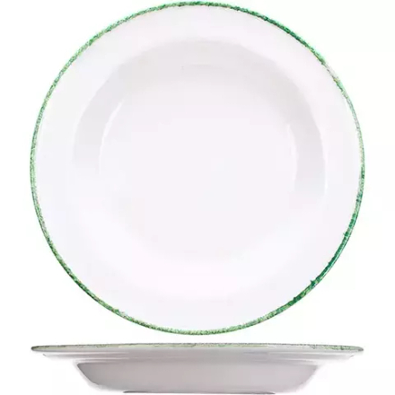 Тарелка глубокая «Грин Дэппл» фарфор D=21,5см белый,зелен