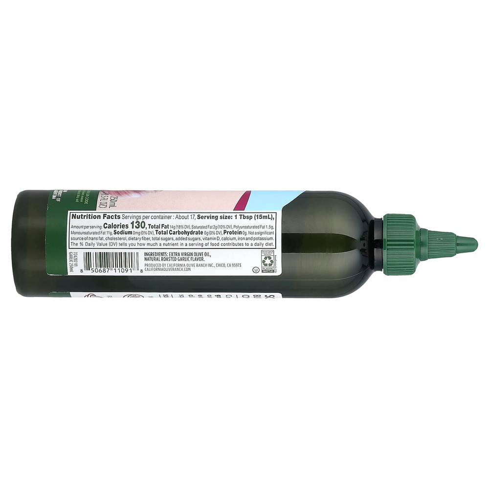 California Olive Ranch, Оливковое масло холодного отжима, обжаренный чеснок, 250 мл (8,5 жидк. Унции)