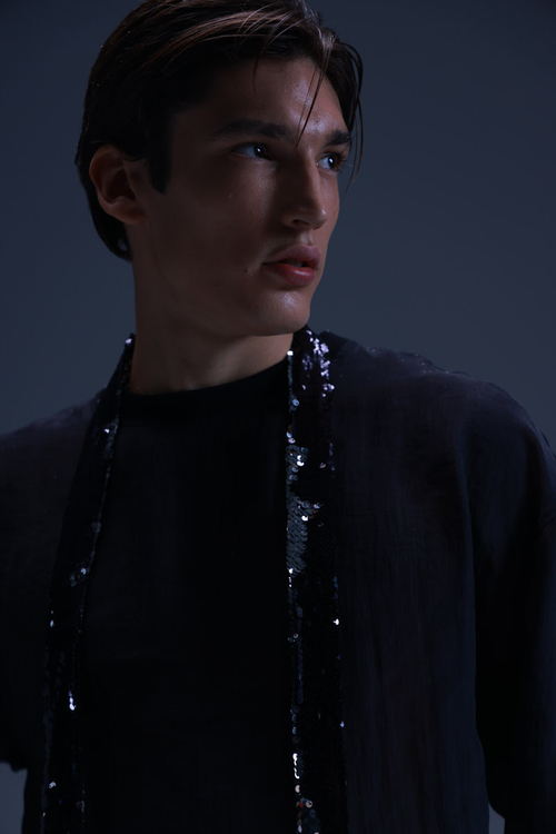 Блуза-лонгслив из органзы, жемчужно-серый