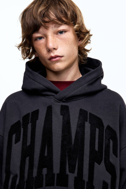 H&M Толстовка с капюшоном и принтом, серый