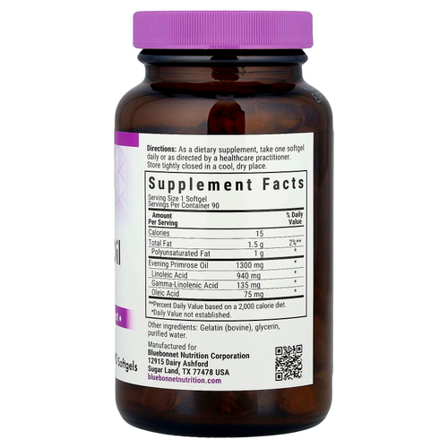 Bluebonnet Nutrition, масло примулы вечерней, 1300 мг, 90 мягких желатиновых капсул