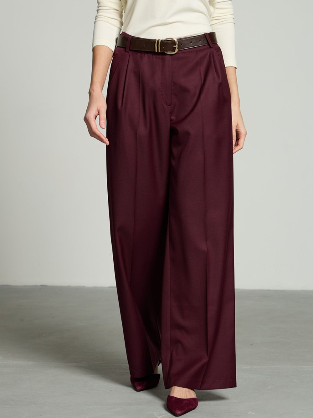Брюки палаццо на молнии бордо шерсть