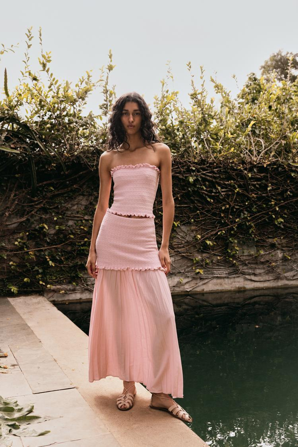 ZARA ТРИКОТАЖНЫЙ ТОП-БАНДО, РОЗОВЫЙ