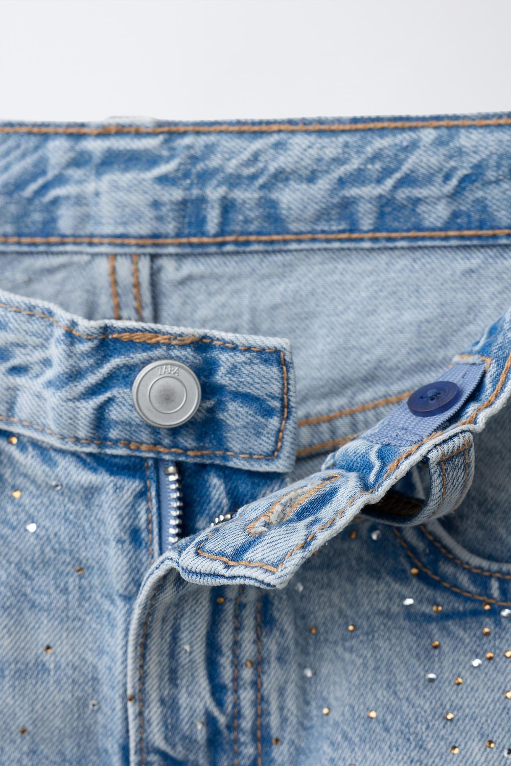 ZARA ДЖИНСЫ BARREL СО СТРАЗАМИ, ГОЛУБОЙ