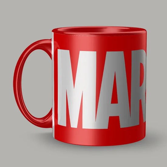 Кружка керамическая объем 330 мл, Марвел Белое лого (красная)