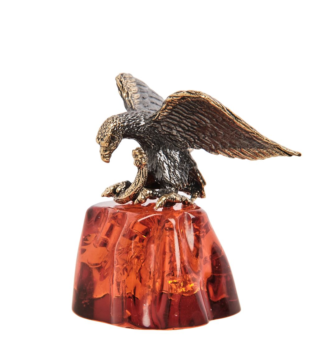 Народные промыслы AM-1243 Фигурка «Орел на скале со змеёй» (латунь, янтарь)