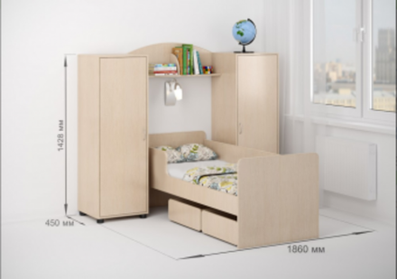 Детская стенка КарИВи Л-№27  Дуб Молочный  Дуб Молочный