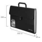 Папка-портфель пластиковая BRAUBERG А4 (332х245х35 мм) 13 отделений фактура диагональ черная (3 штуки в упаковке)