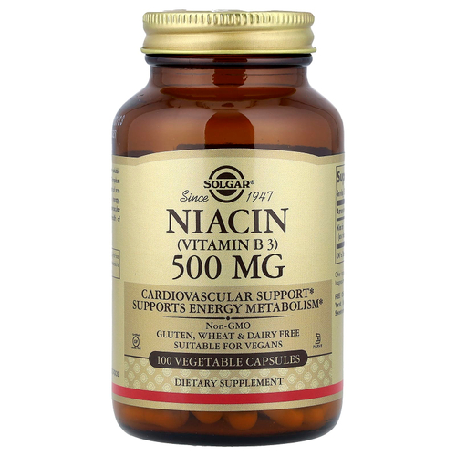 Solgar, Ниацин (витамин B 3), 500 мг, 100 растительных капсул