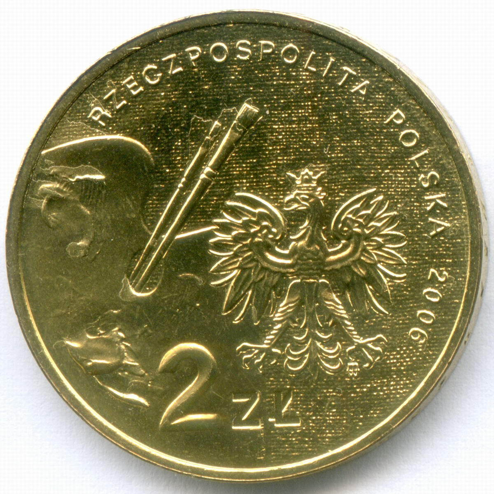 2 злотых 2006 год. Польша. Художник Александр Герымский. Латунь, диаметр 27 мм. AUNC