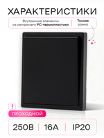 Выключатель проходной одноклавишный черный 2 шт