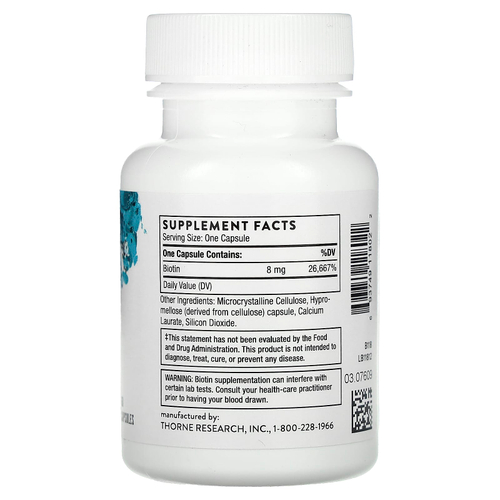 Thorne, биотин, 8000 мкг, 60 капсул