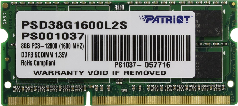 Patriot <PSD38G1600L2S> DDR3 SODIMM  8Gb <PC3-12800> CL11  (for  NoteBook)