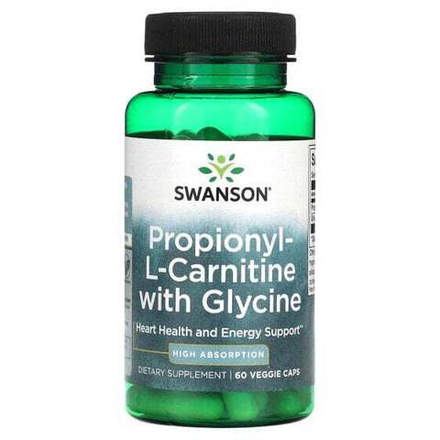 Аминокислоты Swanson, Пропионил-L-карнитин с глицином, 60 растительных капсул