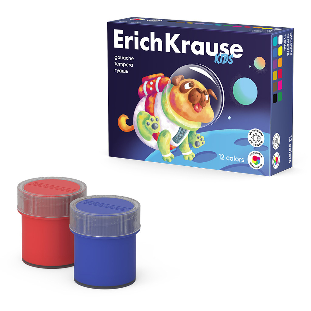 Гуашь 12цв 240мл Erich Krause Kids Space Animals с УФ защитой яркости