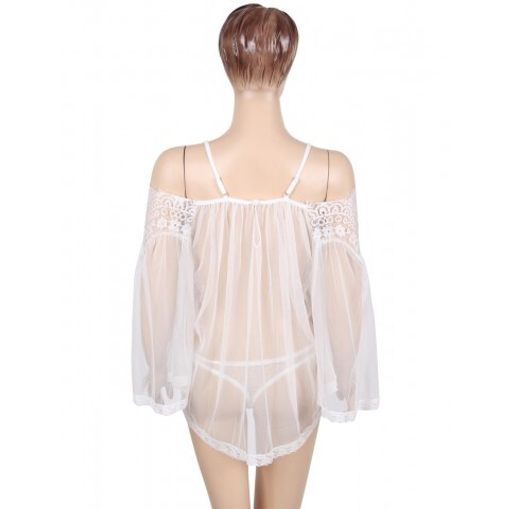 Прозрачная туника с цветочным принтом белая (размер XS-S)