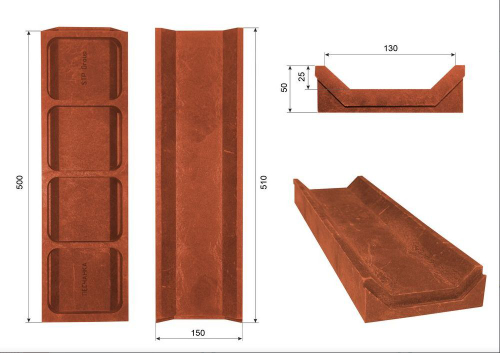 Полимер-песчаный лоток водоотведения 500х150х50 (красный)