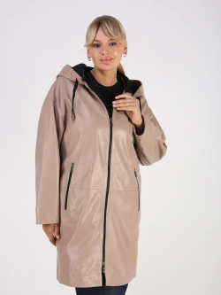 Кожаная куртка демисезонная с капюшоном длинная