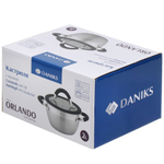 Кастрюля нерж, 1.9 л, с крыш, крышка стекло, Daniks, Орландо, GS-01435-16CA, серебр, индукц
