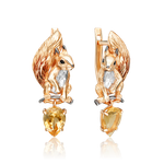 Серьги «Белки» с английским замком из красного золота с цитрином и эмалью