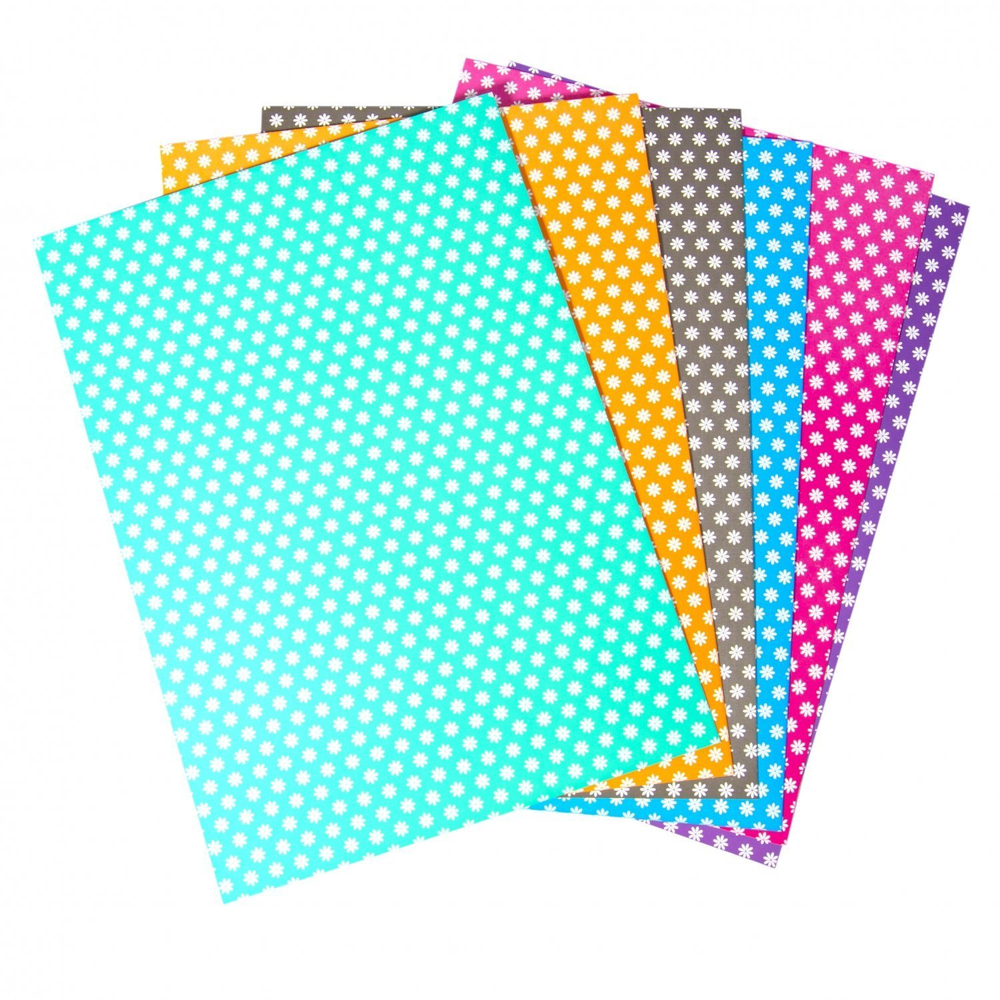 Картон цветной Апплика, А4, 6 листов, 6 цветов, мелованный двухсторонний с узором, картонная папка, "Ромашки"