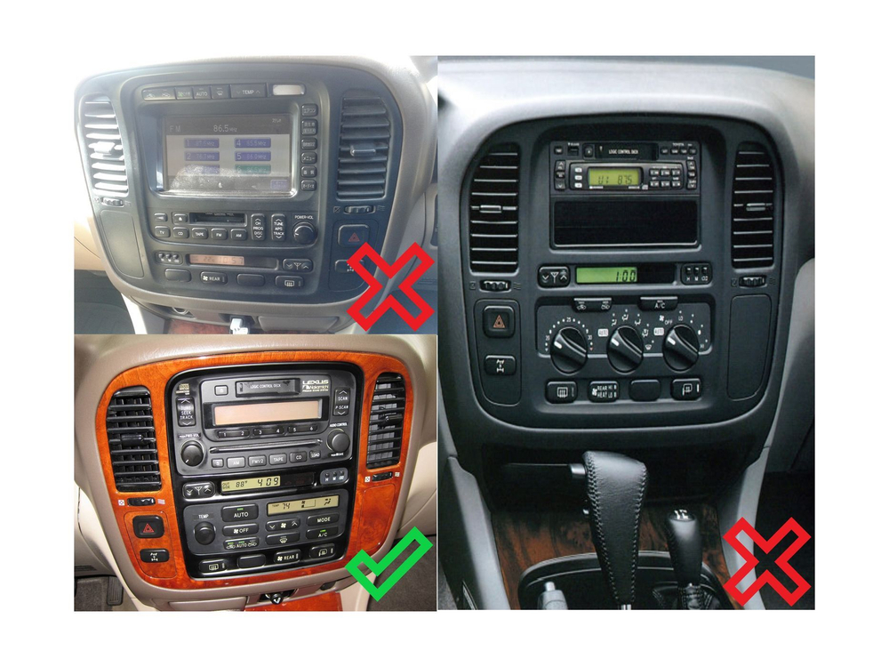 Комплект рамки с разъёмами 9" Toyota Land Cruiser 100, Lexus LX470 1998-2002 (климат монохром) - Car-Smart 9608F1