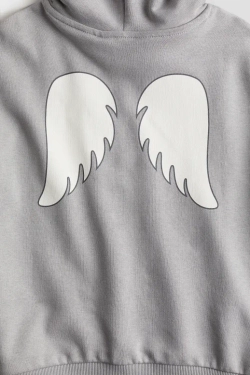 H&M Толстовка с капюшоном и принтом, серый