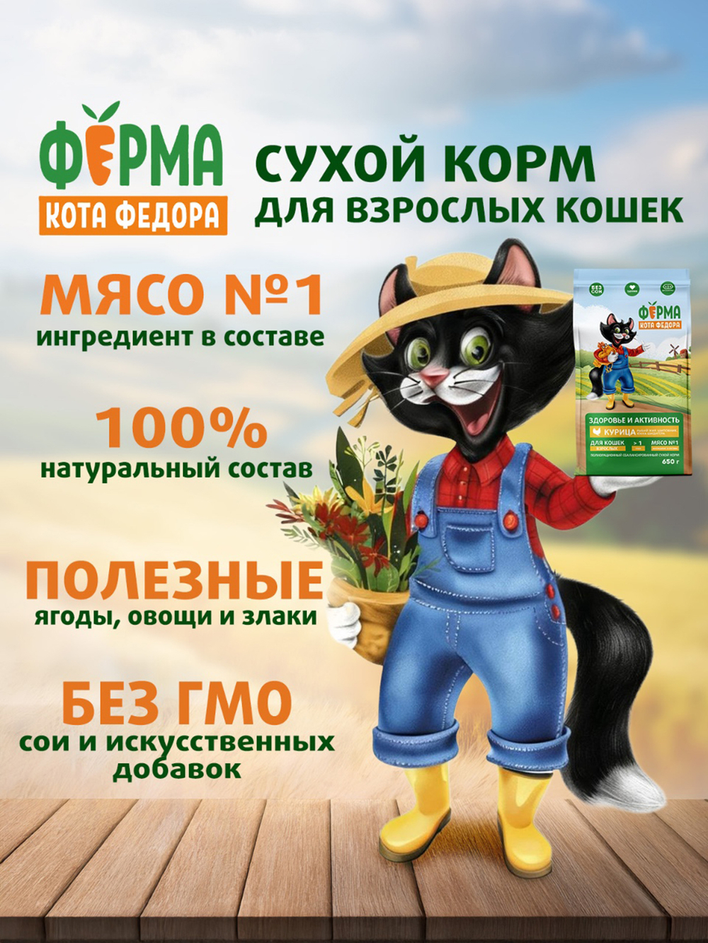 Сухой корм Ферма кота Федора для взрослых кошек с курицей 650 г