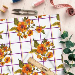 Ткань оксфорд 210 цветы на клетке