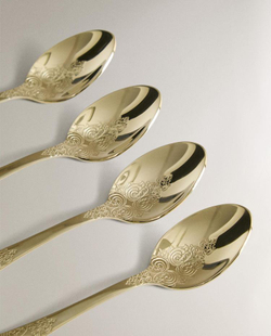 ZARA HOME НАБОР ДЕСЕРТНЫХ ЛОЖЕК С ГРАВИРОВКОЙ (4 ШТ.), ЗОЛОТИСТЫЙ