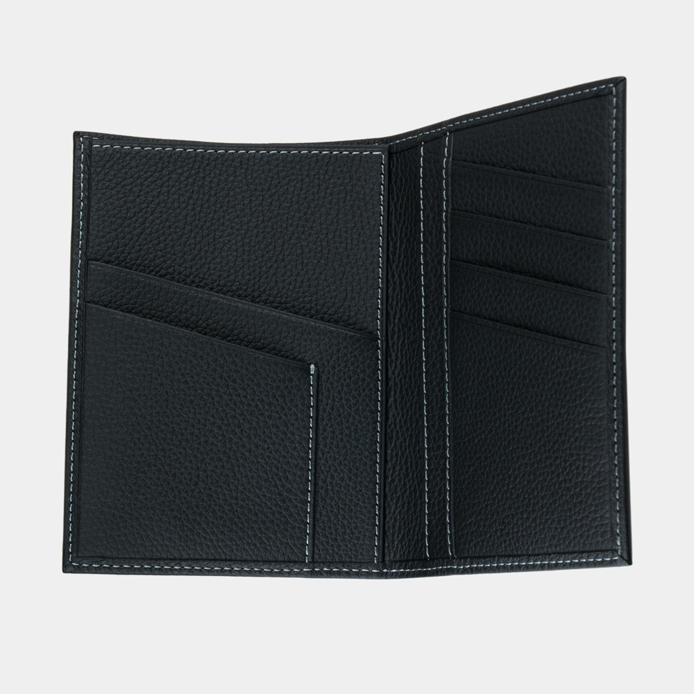 Кожаная обложка для паспорта и автодокументов, теленок черного цвета