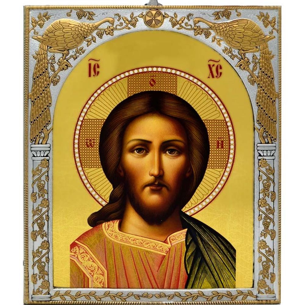 Спас Вседержитель. Икона Иисуса Христа в серебряном окладе.