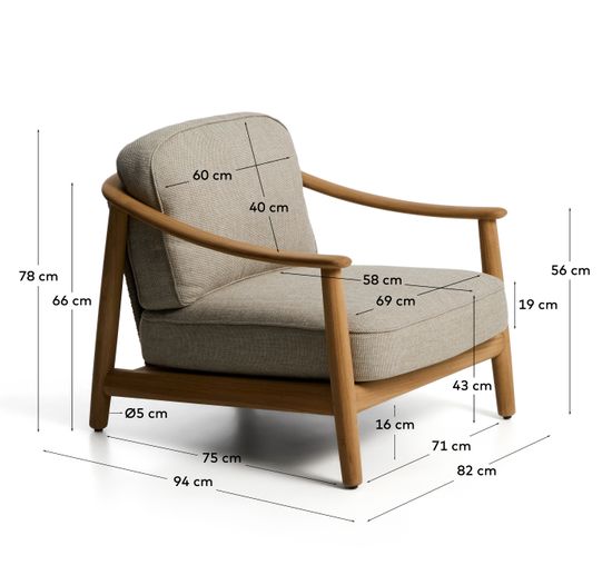 Уличное кресло Elunda из тикового дерева и бежевой веревки