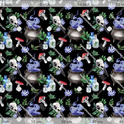 Котел с зельем с черепа. Алхимия на черном фоне by Loft Bat 545 DPI