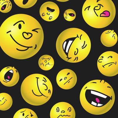 Шарики-смайлики на черном фоне