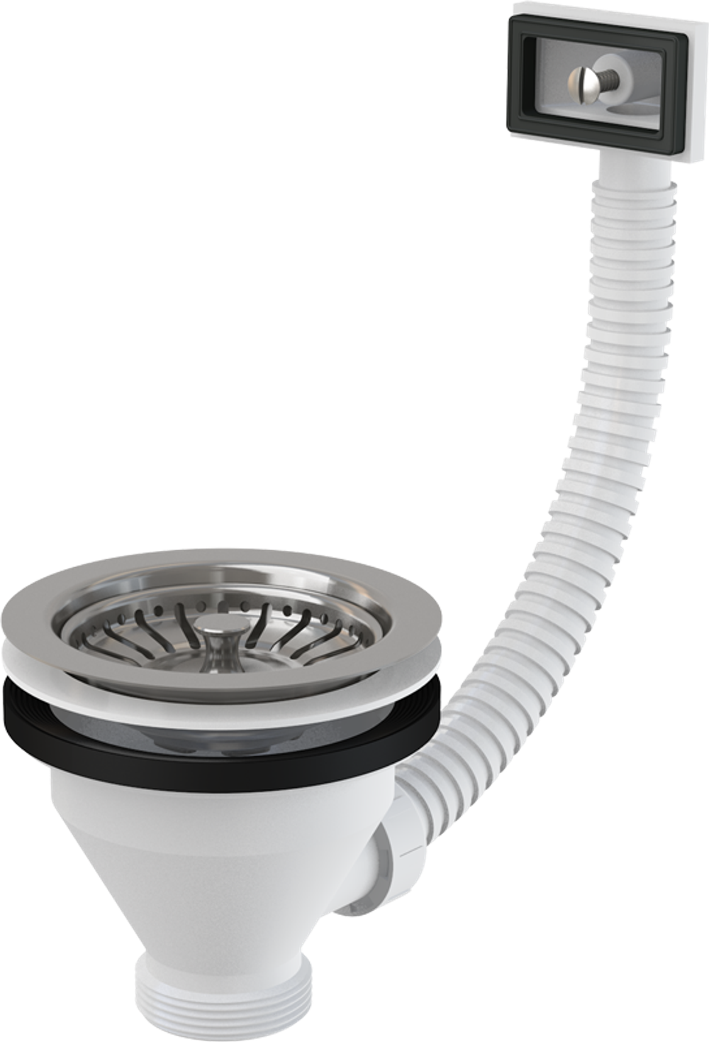 Водослив сифона Alca Plast A38 для мойки 6/4" с нержавеющей решеткой, 115 мм, и гофропереливом