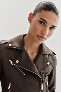 ZARA КУРТКА В БАЙКЕРСКОМ СТИЛЕ ИЗ ИСКУССТВЕННОЙ КОЖИ, КОРИЧНЕВЫЙ