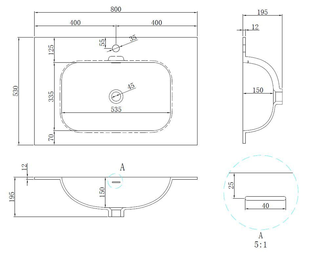 Раковина Elise VCB-4EL800MW, Corian цвет белый матовый