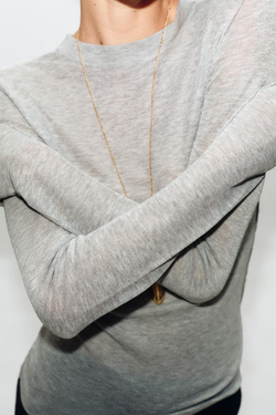 ZARA ПОЛУПРОЗРАЧНЫЙ ТРИКОТАЖНЫЙ ТОП, СЕРЫЙ МЕЛАНЖ