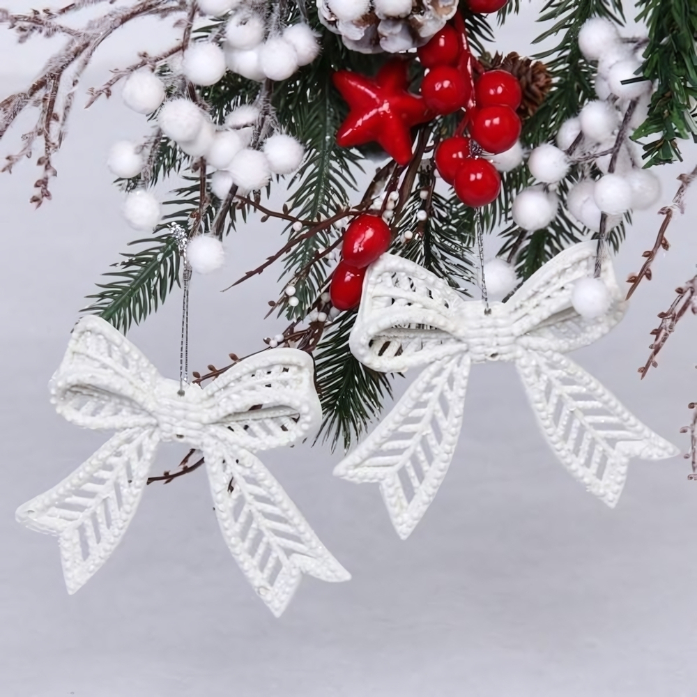 Подвески в блёсках "Сказочные бантики" 9*11см 2шт. Белый