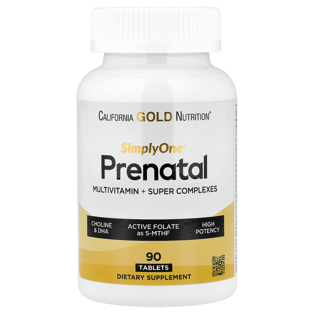 California Gold Nutrition, Simply One®, мультивитамины для беременных, с суперзеленью, специями, витамином A и фолатом, 90 таблеток