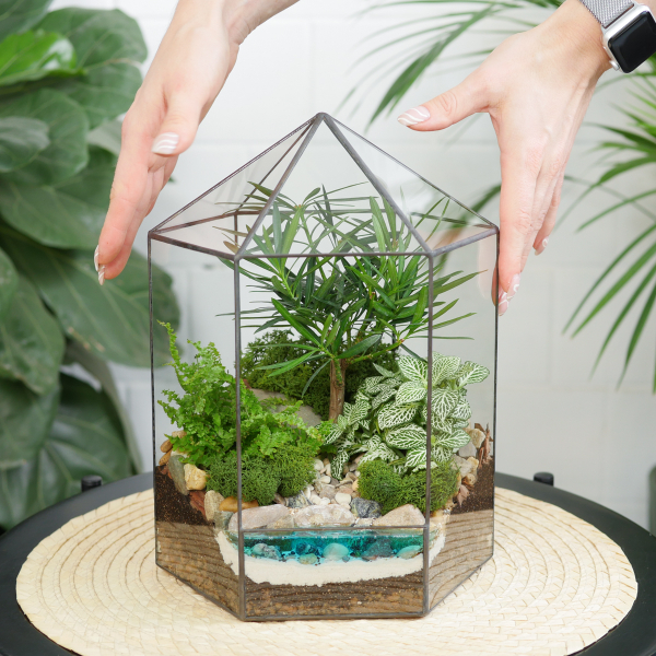 Готовый флорариум бонсай Подокарпус Хижина с озером