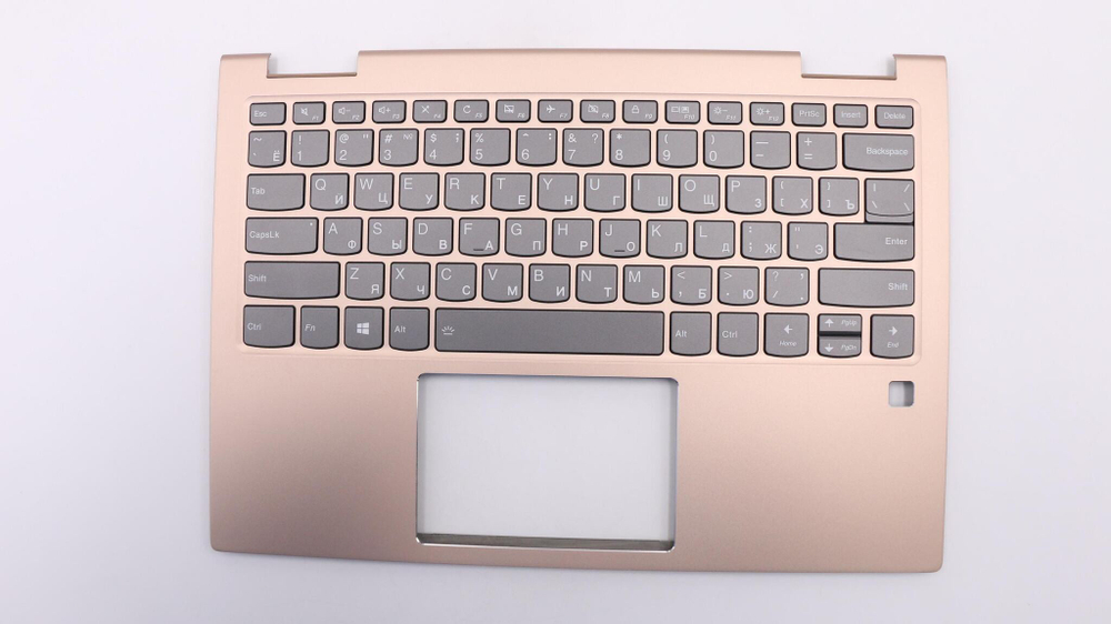 Верхняя панель с клавиатурой (топкейс) для ноутбука Lenovo Yoga 730-13IKB FingerPrint, золотая, с подсветкой, раскладка - русская (5CB0Q95920)