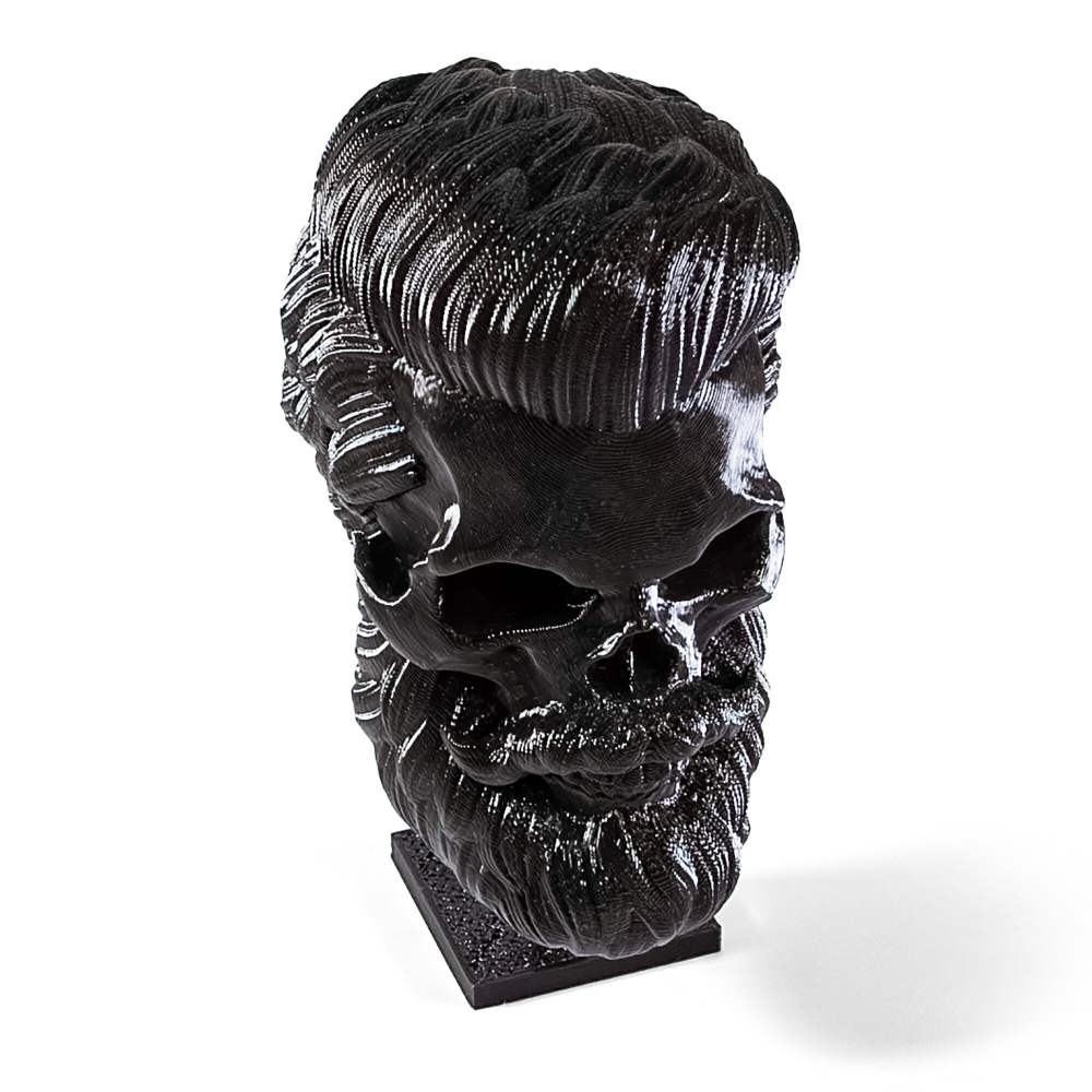 Бородатый череп фигурка для декора интерьера, арт-объект, коллекционный предмет, 3D печать, черный 12 см.