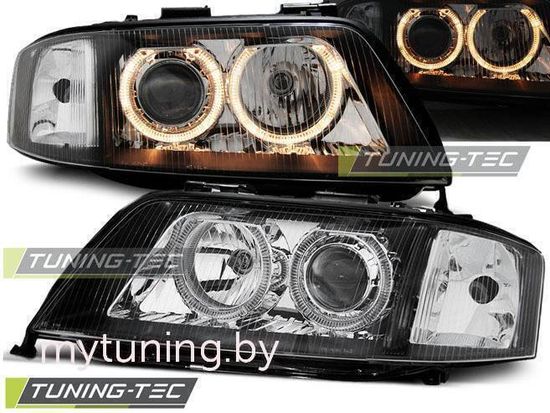 Передние фары Audi A6 C5 angel eyes black