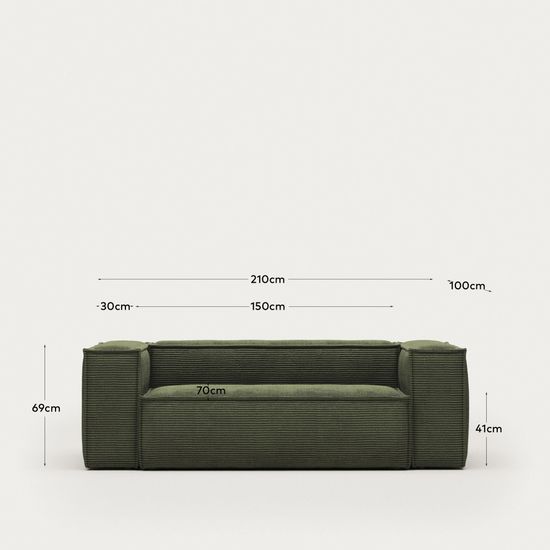 Диван 2-местный Blok в плотном зеленом вельвете 210 см