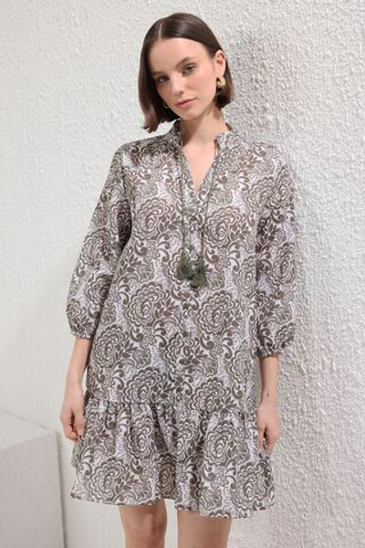 Белое этническое мини-тканое платье TWOSS25EL00633