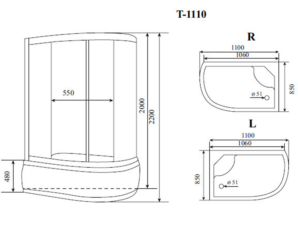Душевая кабина Timo Standart 110*85*220  (T-1110R)