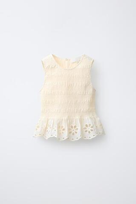 ZARA ТОП С ВЫШИВКОЙ SCHIFFLY, ЭКРЮ