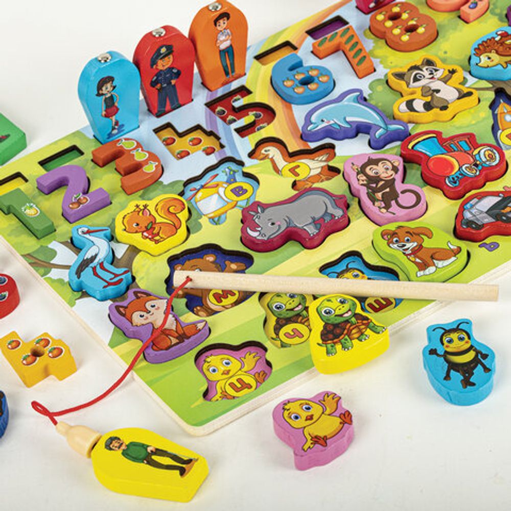 Сортер-доска деревянный развивающий по методу Монтессори, с магнитной рыбалкой BRAUBERG KIDS, 665242